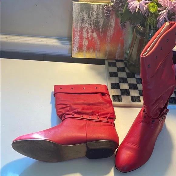 Vintage 1987 Leather Red Slouch Boots - Picture 9 of 13